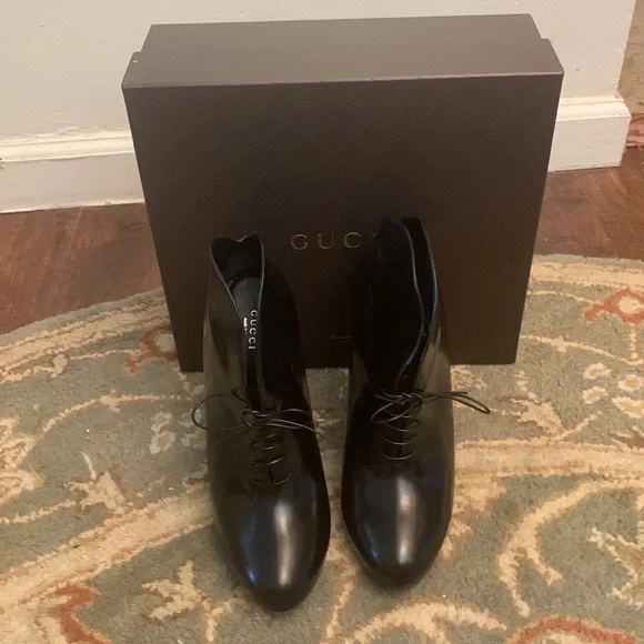 Gucci Stivale Pelle S. Cuoio Regent Nero Heels - Picture 3 of 12